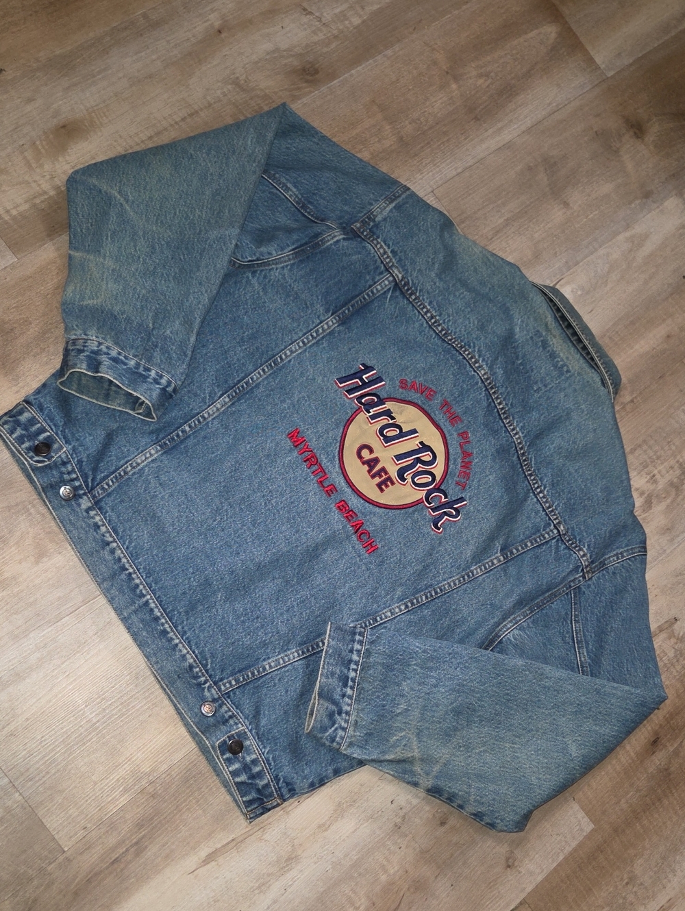 Hard Rock Cafe Save The Planet Myrtle Beach Vintage Jean Jacket..L